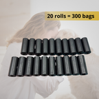 Dog poop bags, heavy duty, leak-proof. 5, 10 or 20 Roll Pack + Dispenser. No mess