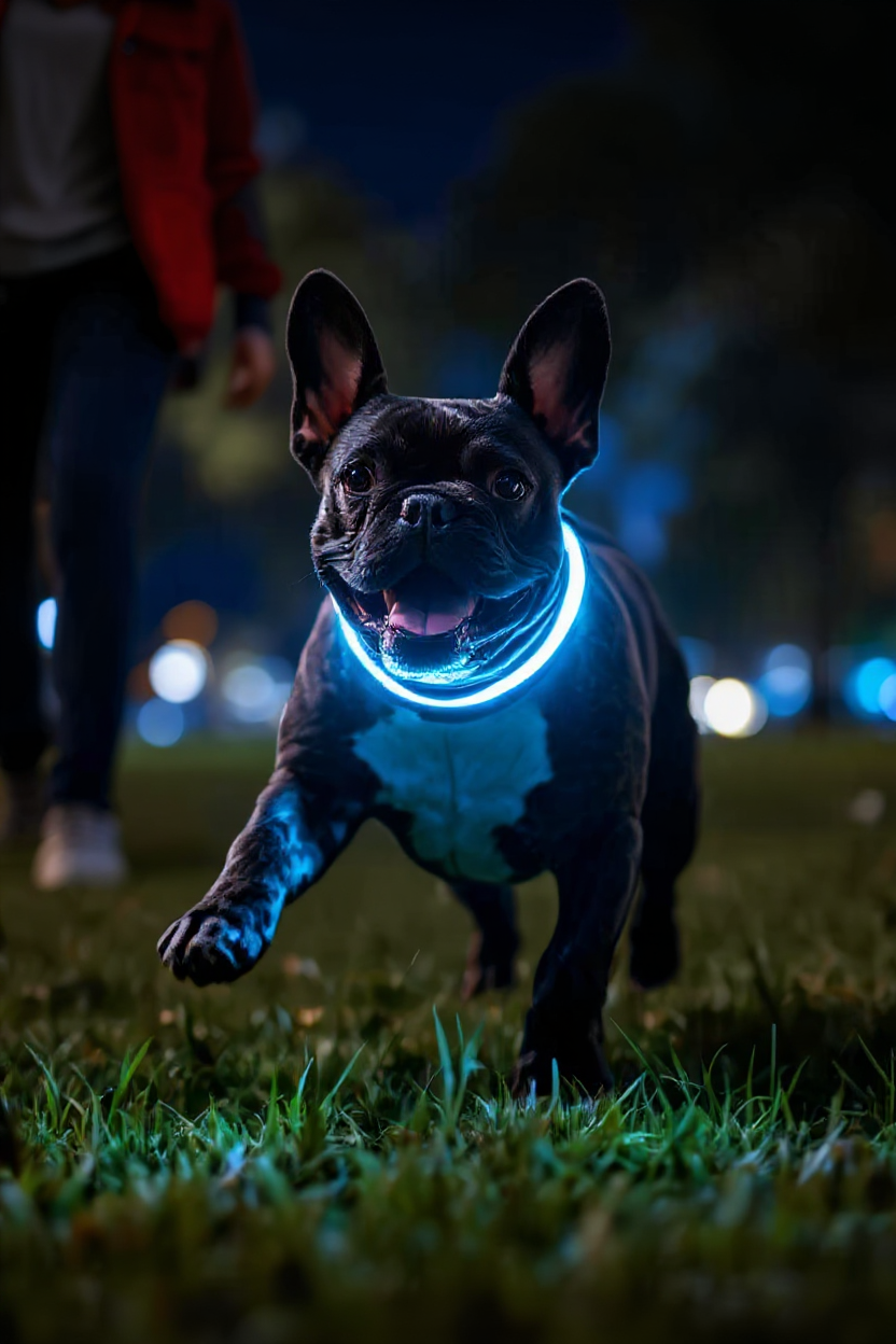 LED dog collar: flashing & rechargeable. Night safety, adjustable harness