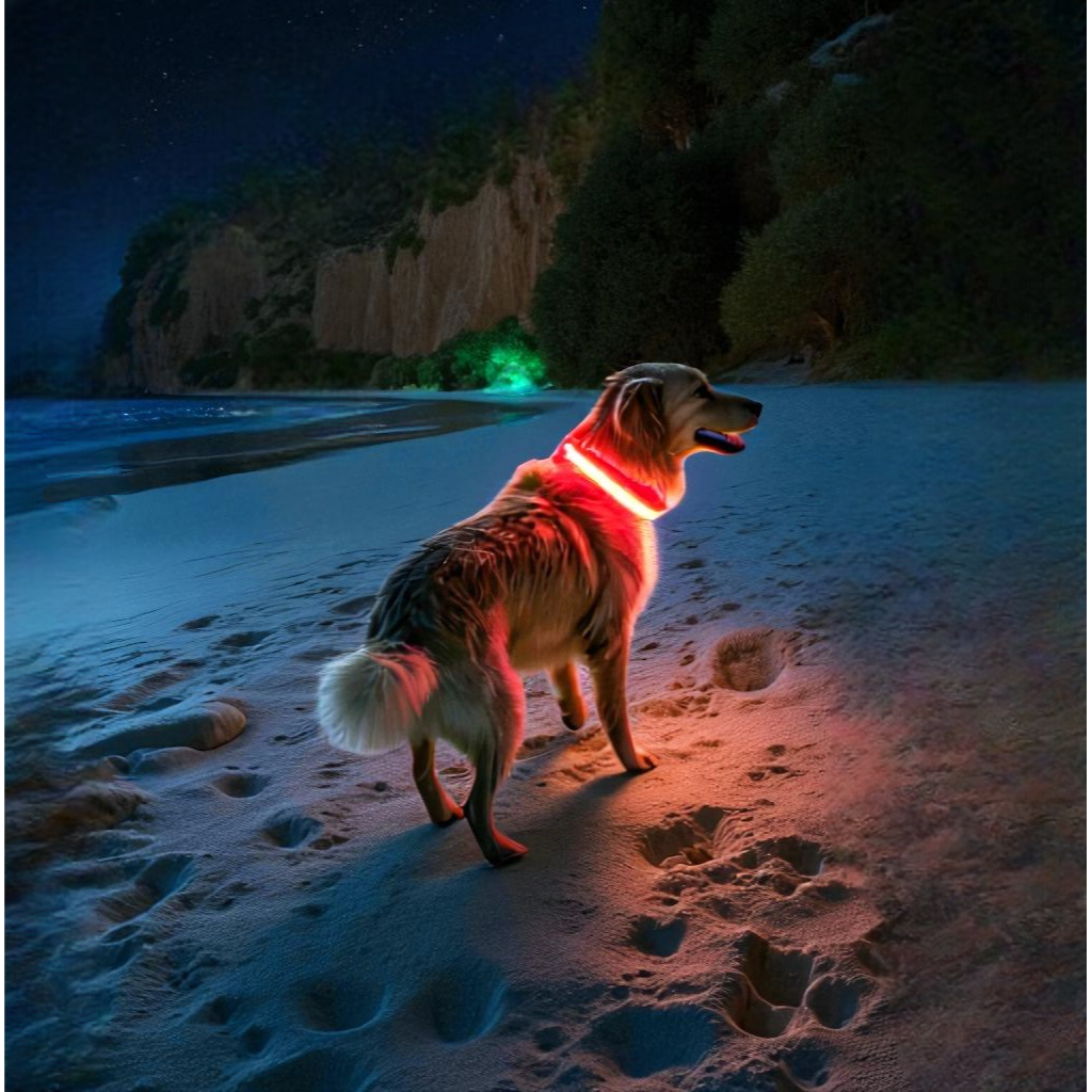 LED dog collar: flashing & rechargeable. Night safety, adjustable harness