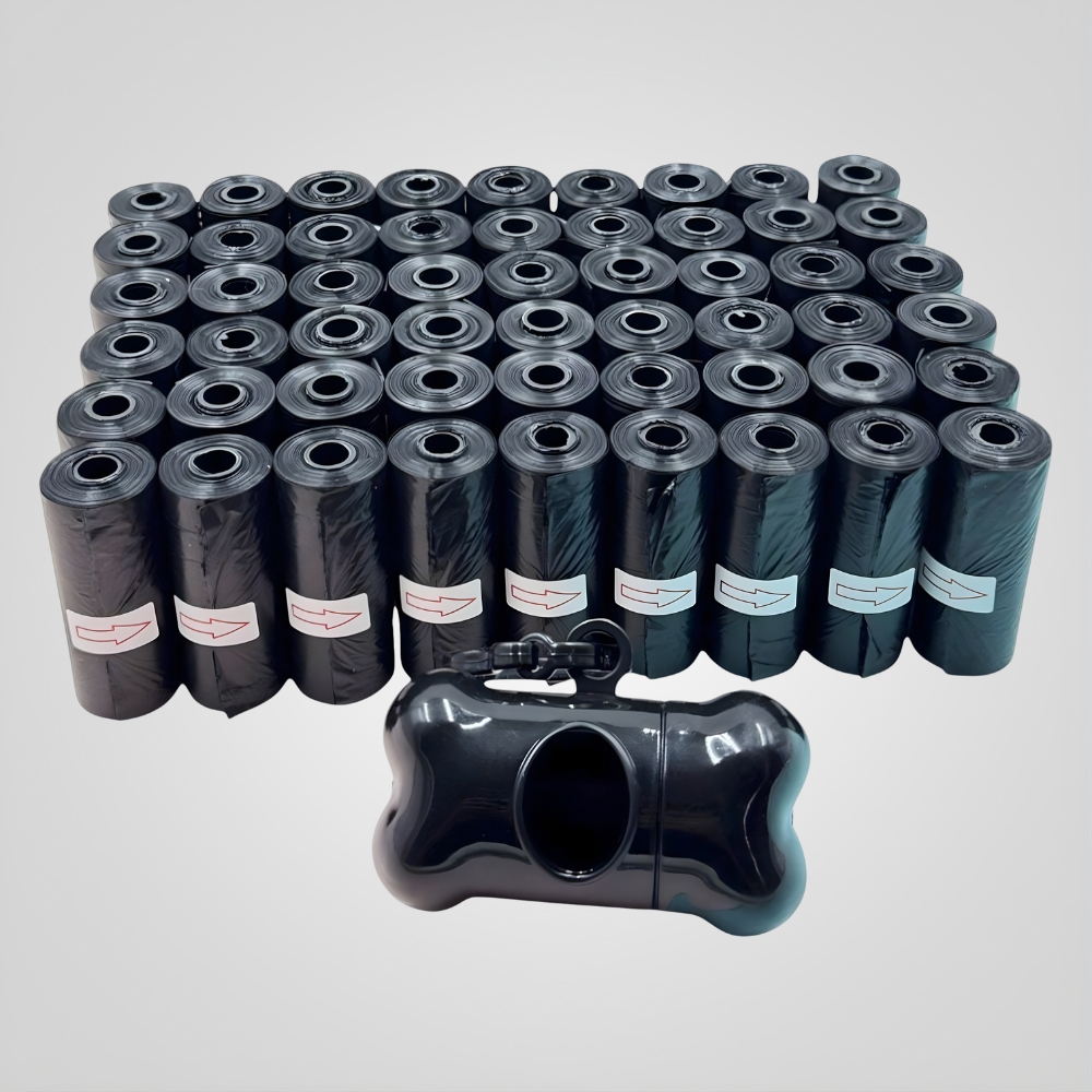 Dog poop bags, heavy duty, leak-proof. 5, 10 or 20 Roll Pack + Dispenser. No mess